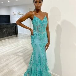 Honey Couture BLITZ Teal Green Sequin Glitter Corset Mermaid Formal Dress NEW ARRIVALS
