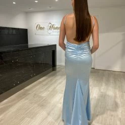 NEW ARRIVALS Honey Couture MILEE Baby Blue Low Back Mermaid Evening Gown Dress W Leg Split