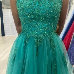 Honey Couture Made To Your Measurements NEW ARRIVALS Honey Couture FREYA Beaded Applique Corset Lace Up Back Tulle Skirt Formal Dress