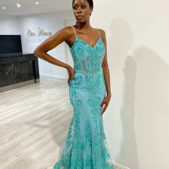 Honey Couture BLITZ Teal Green Sequin Glitter Corset Mermaid Formal Dress NEW ARRIVALS