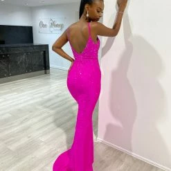 Honey Couture MARISE Fuchsia Hot Pink Diamante Feature Mermaid Formal Dress NEW ARRIVALS