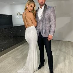 One Honey Boutique NEW ARRIVALS The NIKEETA White Sequin Corset Back Mermaid Formal Gown