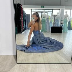 Honey Couture Made To Your Measurements NEW ARRIVALS Honey Couture DORIT Strapless Bustier Glitter Fabric Formal Dress