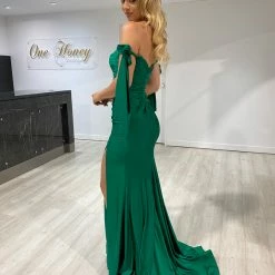 NEW ARRIVALS Honey Couture BELLE Green Off Shoulder Mermaid Formal Dress
