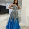 Honey Couture VIANNE Peacock Blue Glitter Tulle Formal Dress NEW ARRIVALS