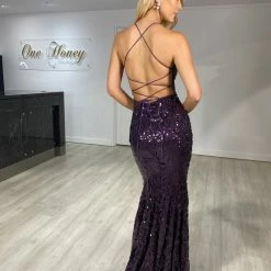 One Honey Boutique The ZOE Purple Sequin Mermaid Formal Gown NEW ARRIVALS