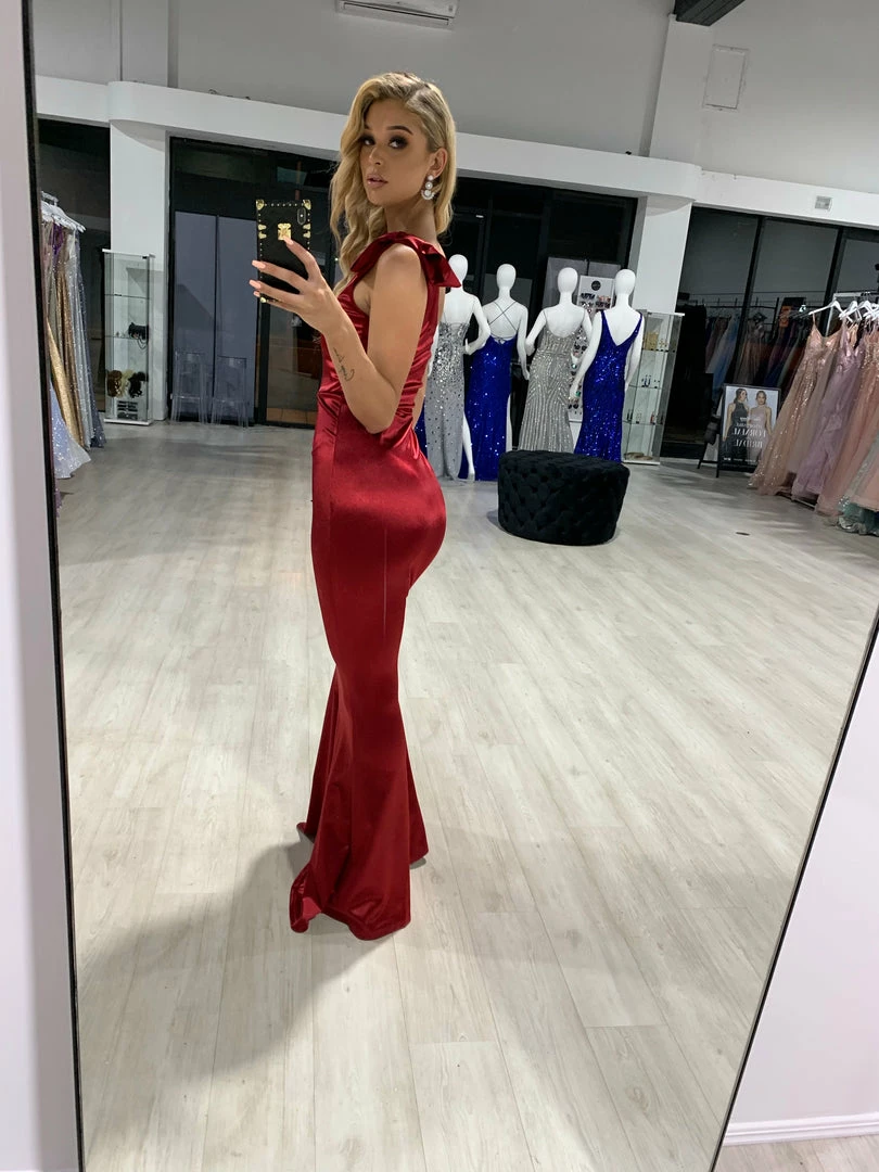 NEW ARRIVALS Honey Couture CHARLI Burgundy Bow Feature One Shoulder Mermaid Formal Dress 6 NEW ARRIVALS Honey Couture CHARLI Burgundy Bow Feature One Shoulder Mermaid Formal Dress