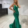 Honey Couture COCO Emerald Green Low Back Bum Ruching Mermaid Formal Dress