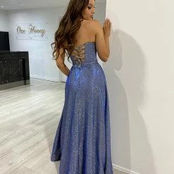 Honey Couture Made To Your Measurements NEW ARRIVALS Honey Couture DORIT Strapless Bustier Glitter Fabric Formal Dress