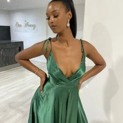 Honey Couture HUNTAR Emerald Green Silky A Line Bridesmaid Formal Dress NEW ARRIVALS