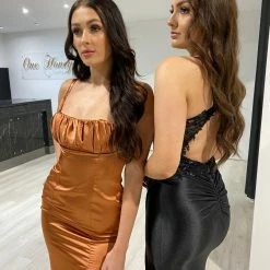 Honey Couture JENNA Sienna Silky Mermaid Gown