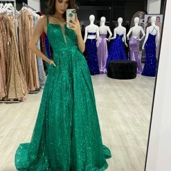 NEW ARRIVALS Honey Couture GRETCHEN Green Glitter Ball Gown Formal Dress