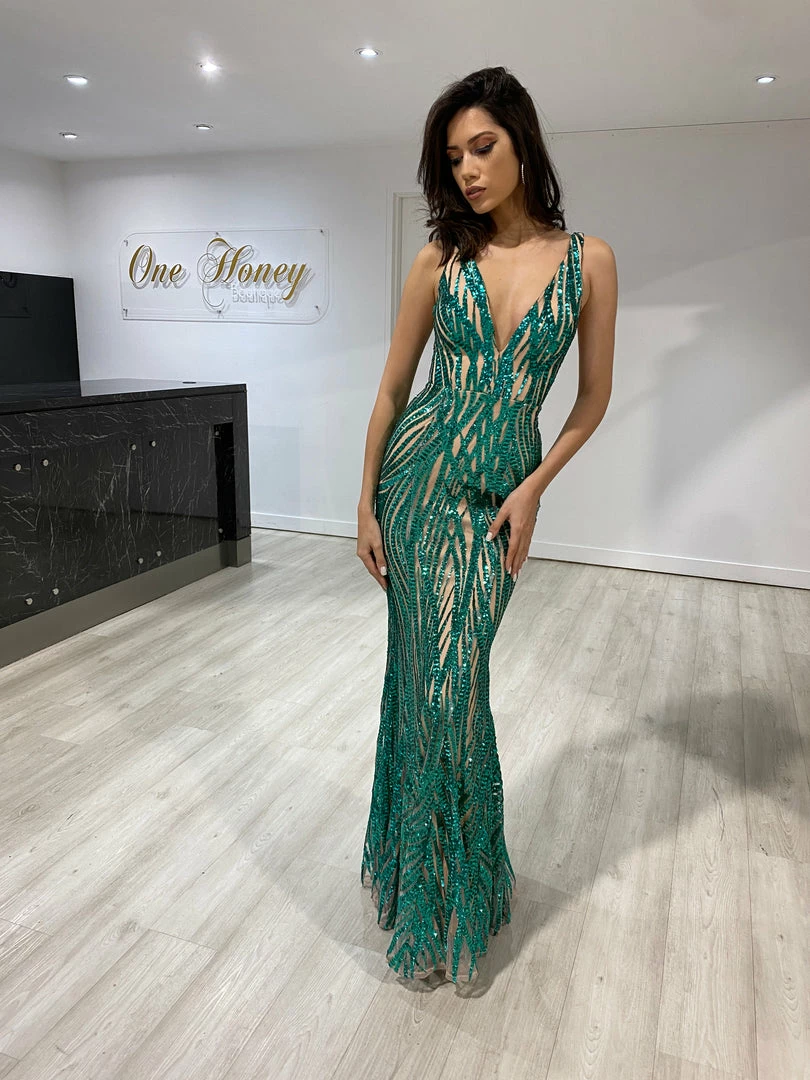One Honey Boutique Honey Couture YASMIN Emerald Green Sequin Formal Gown NEW ARRIVALS 12 One Honey Boutique Honey Couture YASMIN Emerald Green Sequin Formal Gown NEW ARRIVALS