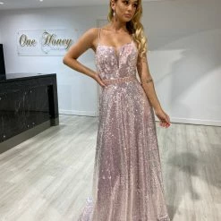 Honey Couture LAURA Baby Pink Sequin Corset Back Ballgown Formal Dress NEW ARRIVALS