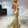 Honey Couture COCO Gold Low Back Bum Ruching Mermaid Formal Dress
