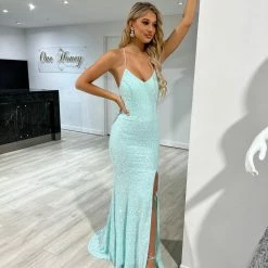 Honey Couture PIXIE Mint Green Corset Lace Up Sequin Formal Dress NEW ARRIVALS