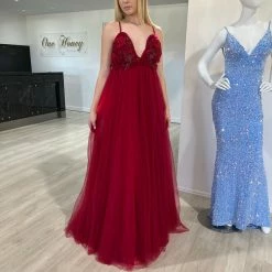 Honey Couture PEYTON Wine Burgundy 3D Flowers Formal Gown NEW ARRIVALS