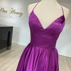 Honey Couture Made To Your Measurements NEW ARRIVALS Honey Couture LUCINDA Lace Up Back Satin A Line Formal Dress