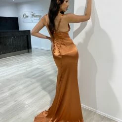 Honey Couture JENNA Sienna Silky Mermaid Gown