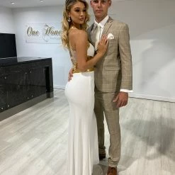 Honey Couture CLEO White & Gold Beaded Formal Gown NEW ARRIVALS