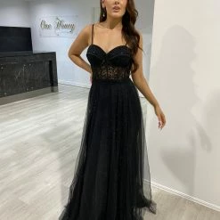 Honey Couture NOELLA Black Glitter Tulle Bustier Formal Dress NEW ARRIVALS