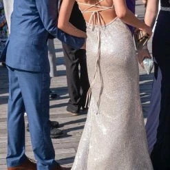 NEW ARRIVALS Honey Couture LUZ Silver Lace Up Sequin Formal Gown Dress 16 NEW ARRIVALS Honey Couture LUZ Silver Lace Up Sequin Formal Gown Dress