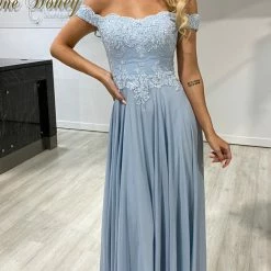 Honey Couture CARMEN Light Blue Lace Applique Chiffon Bridesmaid Formal Dress NEW ARRIVALS