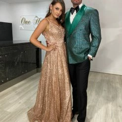 NEW ARRIVALS Honey Couture CHARLOTTE Pink Glitter Roses Formal Gown Dress