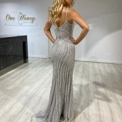 Honey Couture DIAMONDS Grey Sequin Mermaid Formal Gown Dress NEW ARRIVALS
