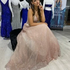 NEW ARRIVALS Honey Couture SIERRA Rose Gold & Pink Glitter Ballgown Formal Dress