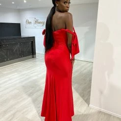 Honey Couture BELLE Red Off Shoulder Mermaid Formal Dress NEW ARRIVALS