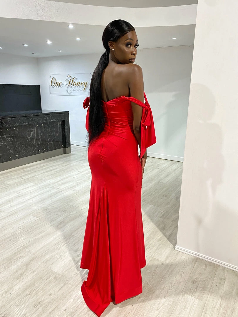 Honey Couture BELLE Red Off Shoulder Mermaid Formal Dress NEW ARRIVALS 4 Honey Couture BELLE Red Off Shoulder Mermaid Formal Dress NEW ARRIVALS