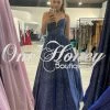 Honey Couture KAYLIE Blue Shimmer Corset Lace Up Ballgown Formal Dress