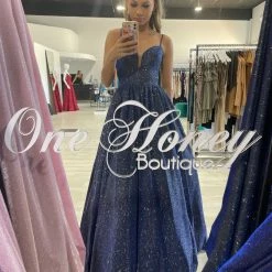 Honey Couture KAYLIE Blue Shimmer Corset Lace Up Ballgown Formal Dress