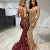 NEW ARRIVALS Honey Couture ELISE Gold Sequin Low Back Mermaid Evening Gown Dress