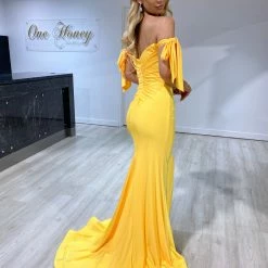 Honey Couture BELLE Yellow Off Shoulder Mermaid Formal Dress NEW ARRIVALS