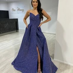 Honey Couture POLLY Royal Blue Glitter Shimmer Strapless Ballgown Formal Dress 10 Honey Couture POLLY Royal Blue Glitter Shimmer Strapless Ballgown Formal Dress