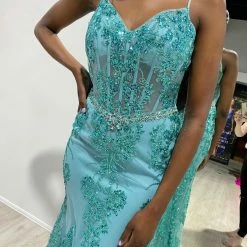 Honey Couture BLITZ Teal Green Sequin Glitter Corset Mermaid Formal Dress NEW ARRIVALS