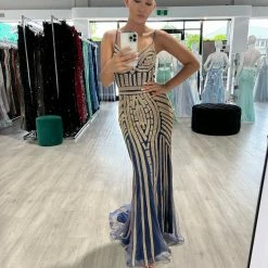 Honey Couture DIAMONDS Blue Sequin Mermaid Formal Gown Dress NEW ARRIVALS