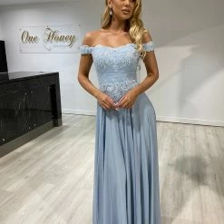 Honey Couture CARMEN Light Blue Lace Applique Chiffon Bridesmaid Formal Dress NEW ARRIVALS