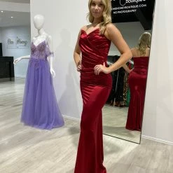 NEW ARRIVALS Honey Couture AZALIA Burgundy Silky Bustier Strapless Mermaid Formal Dress