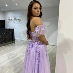 NEW ARRIVALS Honey Couture BLOOM Lilac Purple Bustier Lace Applique Tulle Formal Dress