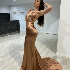 NEW ARRIVALS Honey Couture MILEE Copper Low Back Mermaid Formal Dress