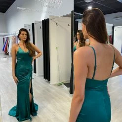 NEW ARRIVALS Honey Couture SIBYLLE Emerald Green Silky Mermaid Formal Dress