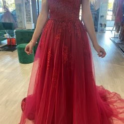 Honey Couture Made To Your Measurements NEW ARRIVALS Honey Couture FREYA Beaded Applique Corset Lace Up Back Tulle Skirt Formal Dress