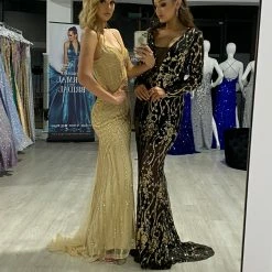 Honey Couture WINNIE Black & Gold Sequin Long Sleeve Formal Dress NEW ARRIVALS