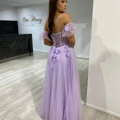 NEW ARRIVALS Honey Couture BLOOM Lilac Purple Bustier Lace Applique Tulle Formal Dress