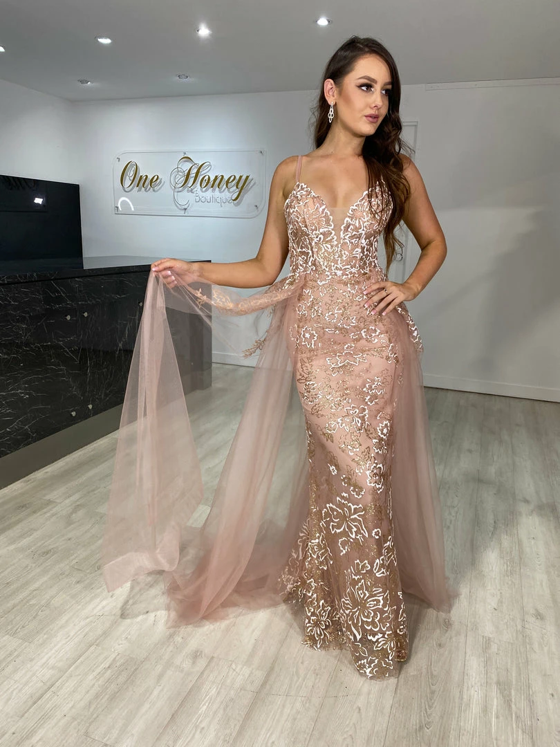 Honey Couture MADELINE Rose Gold Glitter Tulle Overlay Formal Gown Dress NEW ARRIVALS 3 Honey Couture MADELINE Rose Gold Glitter Tulle Overlay Formal Gown Dress NEW ARRIVALS