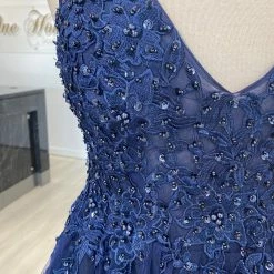 Honey Couture Made To Your Measurements NEW ARRIVALS Honey Couture TIHANA Deep V Front Beaded Tulle Skirt Formal Dress