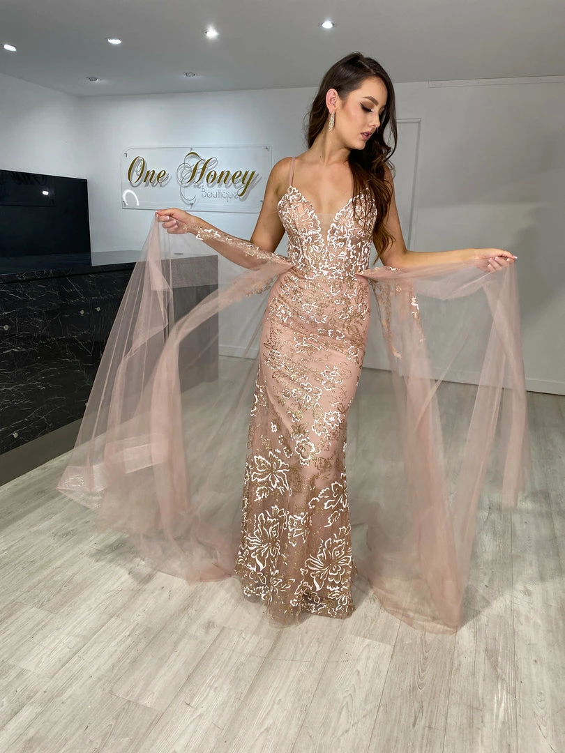 Honey Couture MADELINE Rose Gold Glitter Tulle Overlay Formal Gown Dress NEW ARRIVALS 5 Honey Couture MADELINE Rose Gold Glitter Tulle Overlay Formal Gown Dress NEW ARRIVALS
